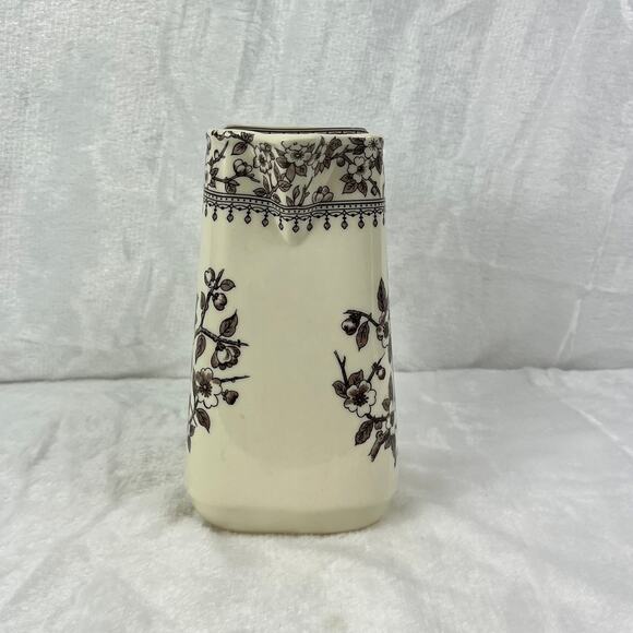 Two's Company Brown Transferware Pitcher 44oz Floral Ceramic Jug Square Rim 7.5" - Picture 2 of 9